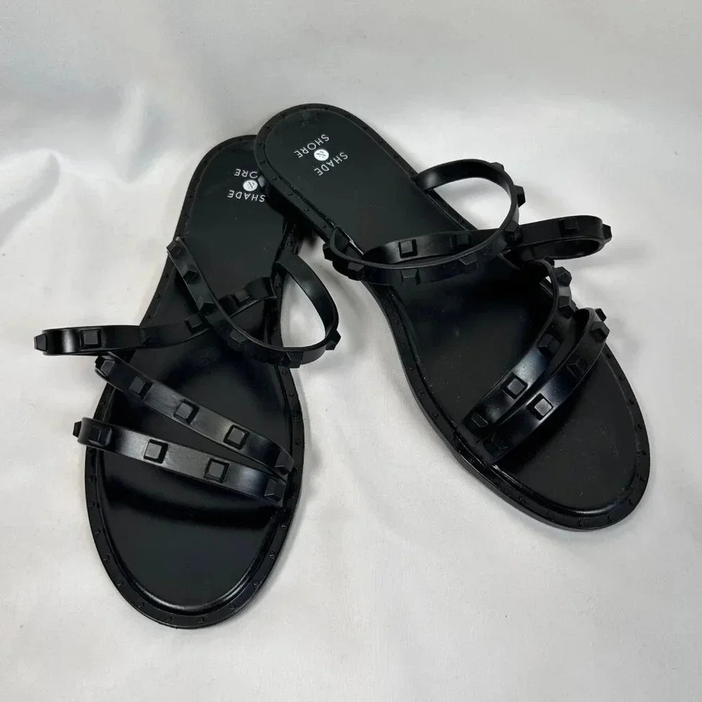 Shade & Shore Size 8 Sandals Studded Black Rubber